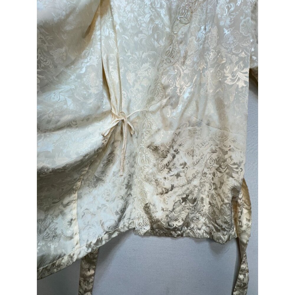 Vintage 1980s Victoria's Secret Satin Kimono Robe One Size Ivory Lace Intimates - Picture 11 of 15